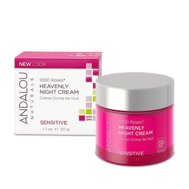 Andalou Naturals Heavenly Night Cream 1000 Roses, Sensitive Skin for Face 1.7 Ounce