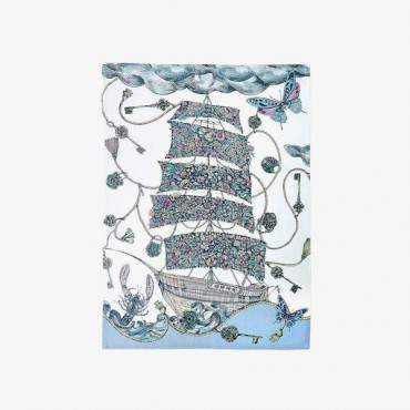 Cloth napkins, Set of 2, printed natural cotton, light blue clouds