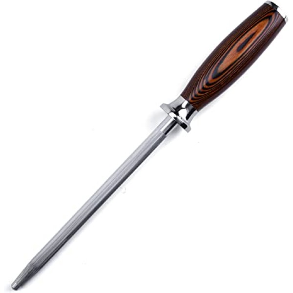 Honing Steel for All Kitchen Knives Daily Sharpening Maintenance - High Carbon German Stainless Steel with Pakkawood Handle - 9-inch 