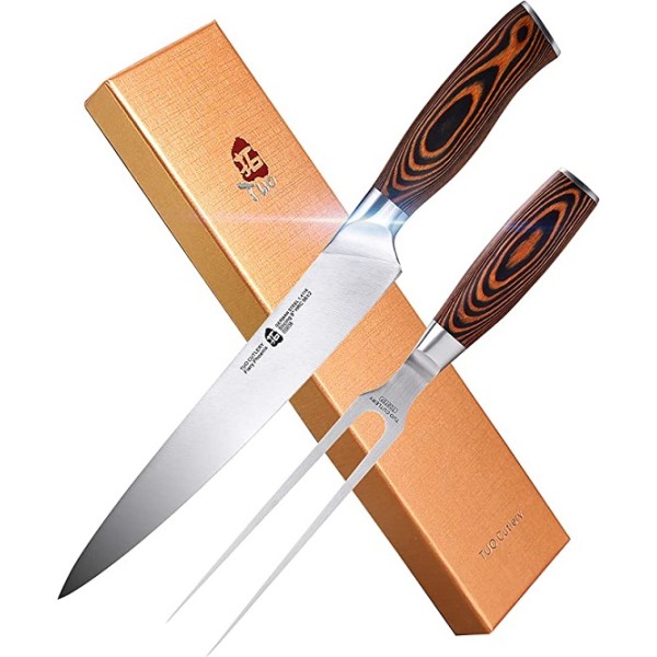 9" Carving Knife & 7" Fork - Professional 2 Pcs Meat Carving Knife Set